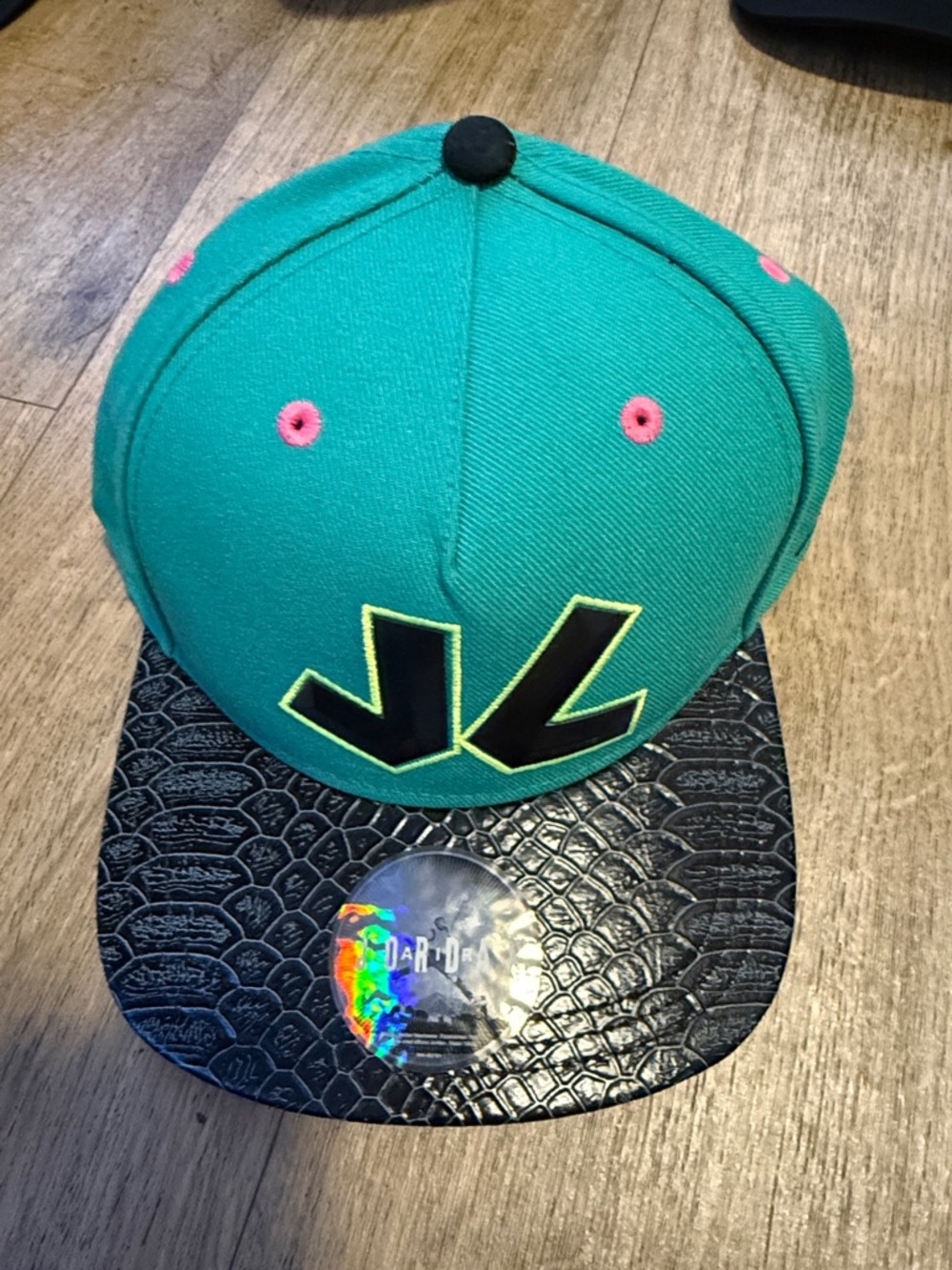 Jordan Teal and Black Snapback Hat with Pink Accents